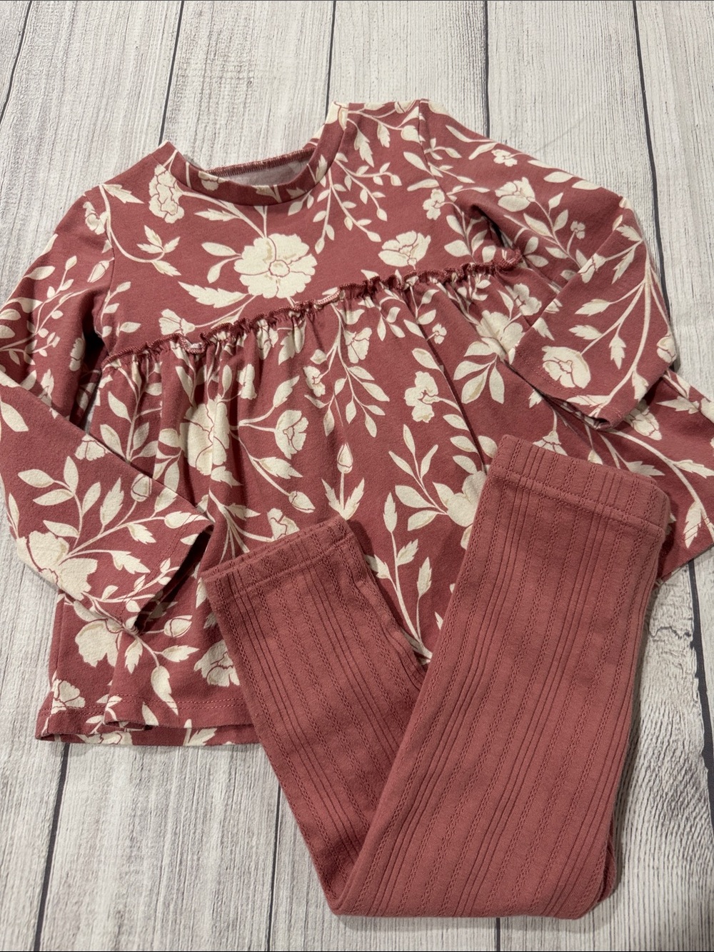 Members Mark Toddler Girls Floral Ruffle & Ribbed Legging Set - Dusty Rose